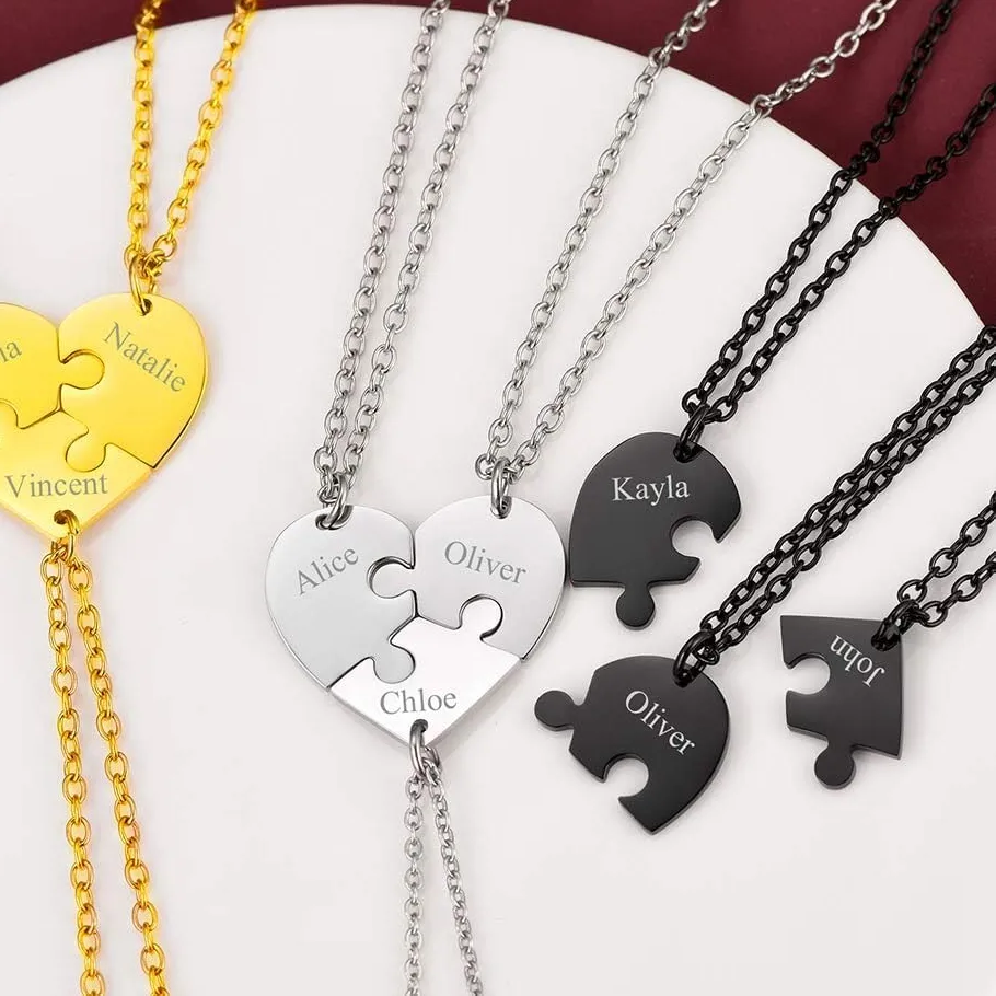 Authentic Amaxer Personalized Matching BFF Necklace for 2/3/4/5/6 Puzzle Engrave Name Heart Pendant Forever Friendship Gifts for Teen Girl