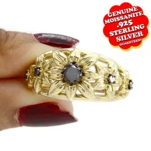 Authentic The Eclipse Band: 0.25 Carat Natural Black Diamond in 14K Gold Plated Ring