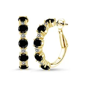 Authentic Celestial Radiance: 18K Gold-Plated Birthstone & Diamond Hoop Earrings