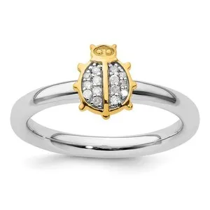 Authentic The Ladybug's Grace: A Sterling Silver Stacking Ring with Enchanted Gold-Plated Ladybug and Diamond