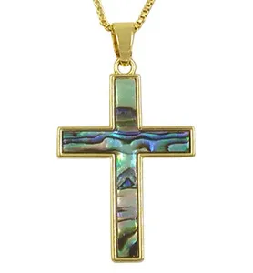 Authentic Fashion 18K Gold Plated Natural Shells Cross Pendant Necklace Jewelry Gift Chain