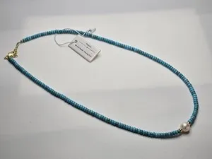 Authentic Celestial Tide 18k Gold Plated Turquoise and Pearl Talisman Necklace