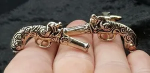Authentic The Captains Resolve Vintage Gold Plated Flintlock Duelling Pistols Cufflinks