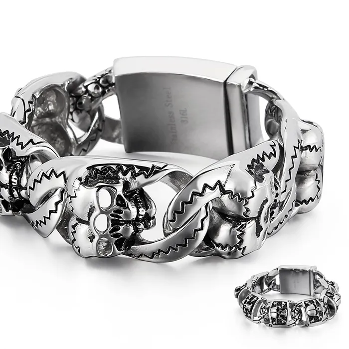 Authentic 2 Styles Pirate Skull Bone Bracelet Men 316L Punk Rock Party Jewelry