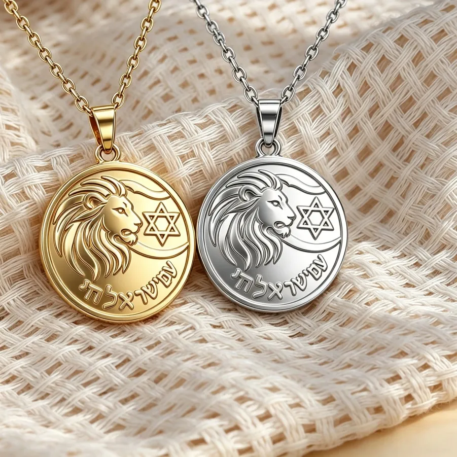 Authentic Lion Star of David Coin Pendant Necklace Hebrew Engraved Jewish Lion of Judah Amulet Charm Judaica Religious Jewelry Gifts