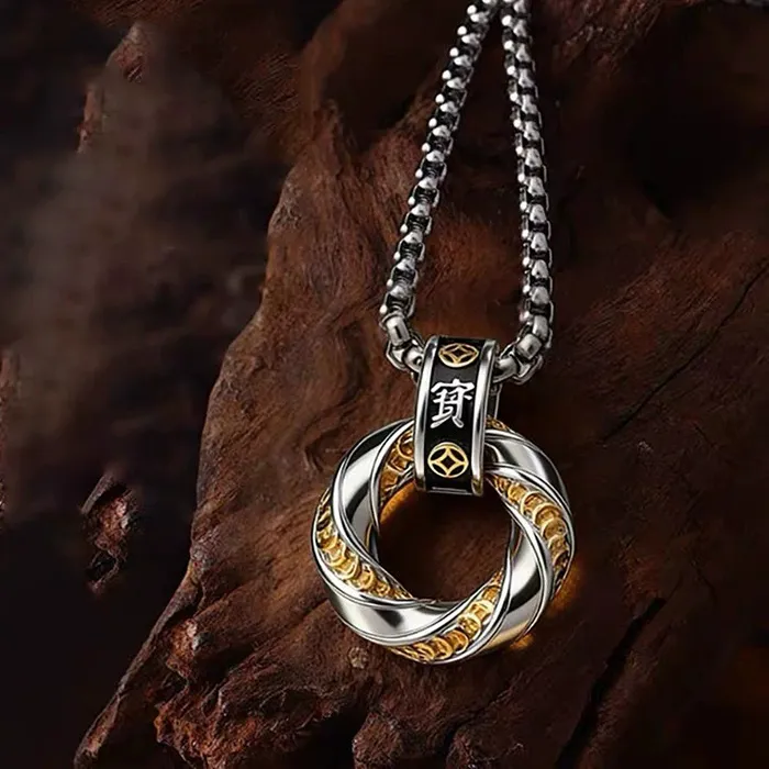 Authentic Möbius Dual‑Circle Copper Coin Necklace – Infinite Loop of Sacred Balance