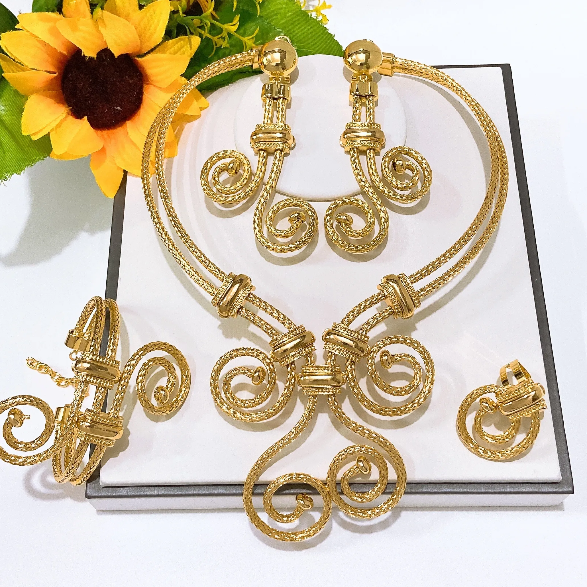 Authentic The Infinite Loop of Radiance: Twisted Circled Gold-Plated 4-Piece Talisman Set
