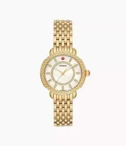 Authentic The Sidney Classic: 18K Gold-Plated Celestial Timepiece with Diamond Bezel
