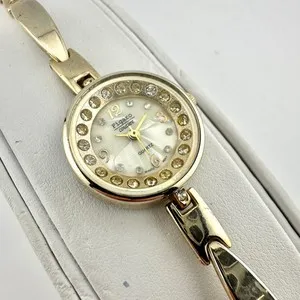 Authentic Celestial Guardian Of Time Gold- Plated Figaro Bracelet Watch With Gemmed Dial