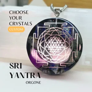 Authentic Sri Yantra Sacred Geometry Orgone Energy Talisman with Fifty Crystals