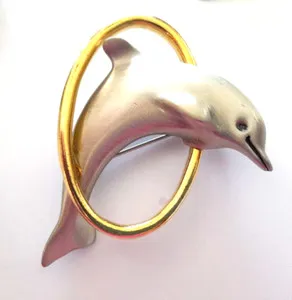 Authentic The Golden Wave Leaper: Vintage 1980s FAF Pewter and 18K Gold-Plated Dolphin Talisman