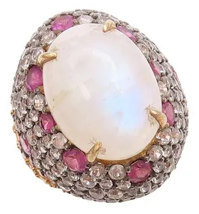 Authentic Golden‑Veiled Moonstone Mystic Ring – Vintage 925 Silver, Size 6.5