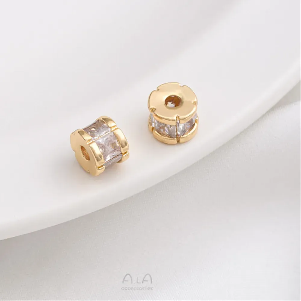 Authentic 14K Gold Package With Micro Inlaid Zircon Wheel, Large Hole Partition, Road Connection Small Waist Diy Jewelry Accessories C183