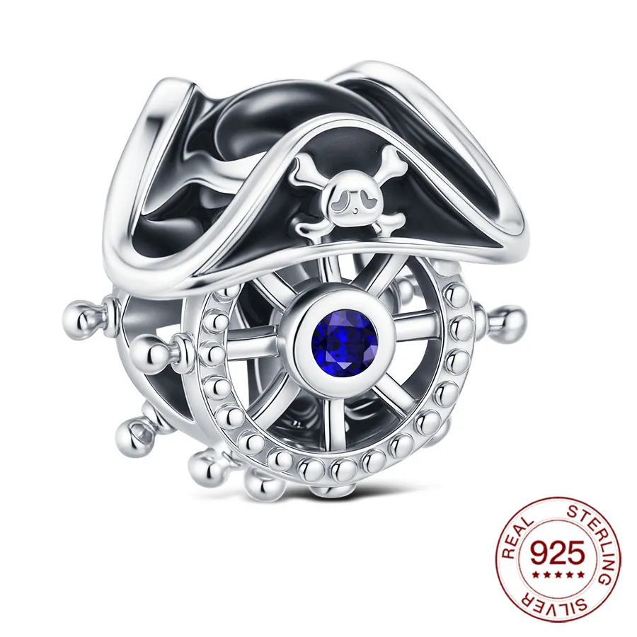 Authentic 925 Sterling Silver Charms Pirate Tricorn Hat Ship Wheel Bead Fits Original Bracelet Diy Jewelry Outfit