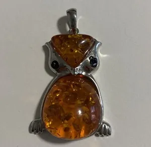 Authentic The Nocturnal Sage: 18K Gold Plated Genuine Amber Owl Pendant Necklace