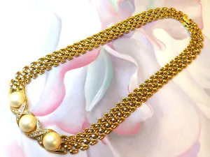 Authentic Panther's Gaze 1980S Gold- Plated Faux Pearl & Crystal Talisman