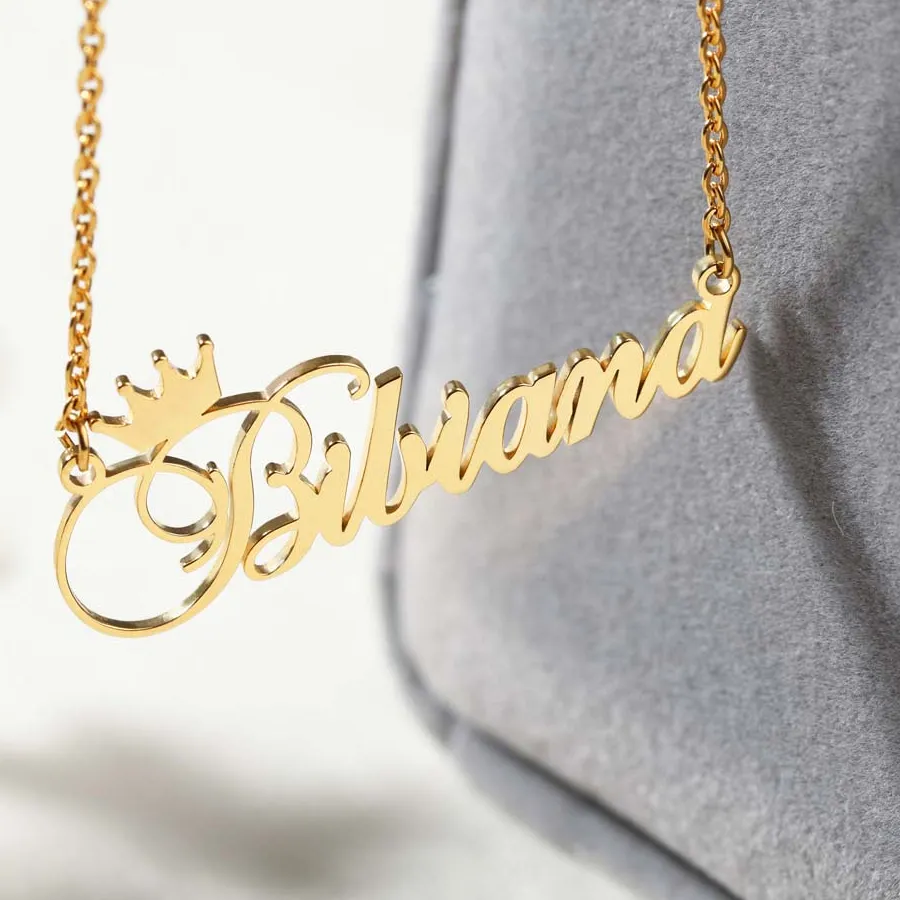Authentic Personalized Crown Name Necklace Custom Queen Princess Crown Necklace Jewelry For Mom Wife Daughter Girlfriend