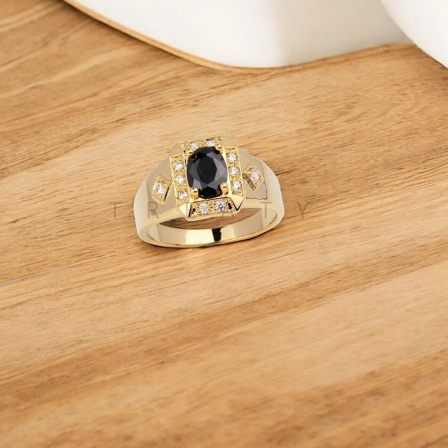Authentic The Sovereign Shadow: Black Onyx and Gold-Plated Silver Ring