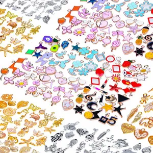 Authentic Mckanti 150PCS Bracelet Charms, Silver Bracelet Gold Plated Enamel Charms Pendan