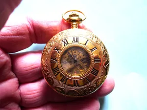 Authentic The Chronos Weaver: Rotary 17-Jewel Half Hunter Gold-Plated Pocket Watch