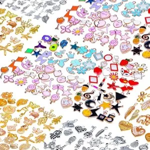 Authentic 150Pcs Silver Gold Plated Enamel Charms Pendants for DIY Jewelry Making Craft