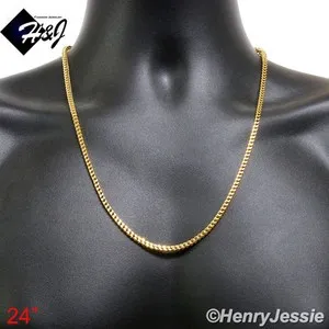 Authentic Golden Curb Chain of Protection: 24" Men's 3mm Gold Plated Franco Cuban Box Chain Necklace