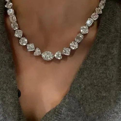 Authentic Celestial Harmony Diamond Talisman Necklace - 150ct Lab-Crafted Radiance in 14K White Gold Plating