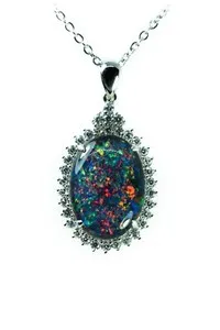 Authentic The Celestial Fire Opal Pendant in Radiant White Gold Plated Sterling Silver
