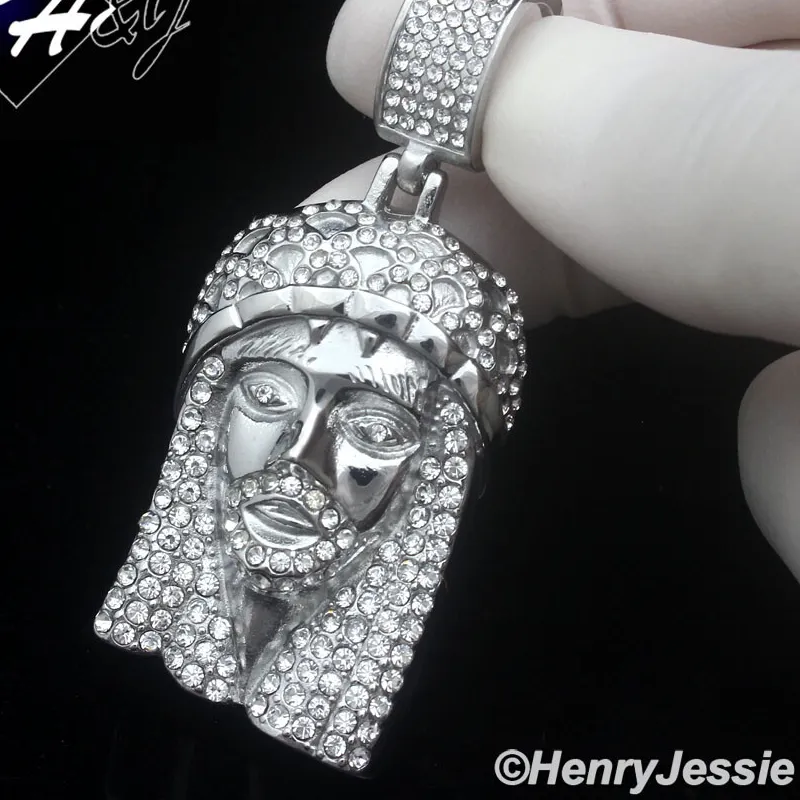Authentic MEN STAINLESS STEEL ICY BLING CZ SILVER/GOLD PLATED 3D JESUS FACE PENDANT*IP150
