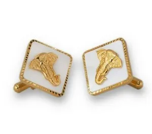 Authentic Celestial Pathways: The Mother of Pearl & Gold Elephant Talismanic Cufflinks