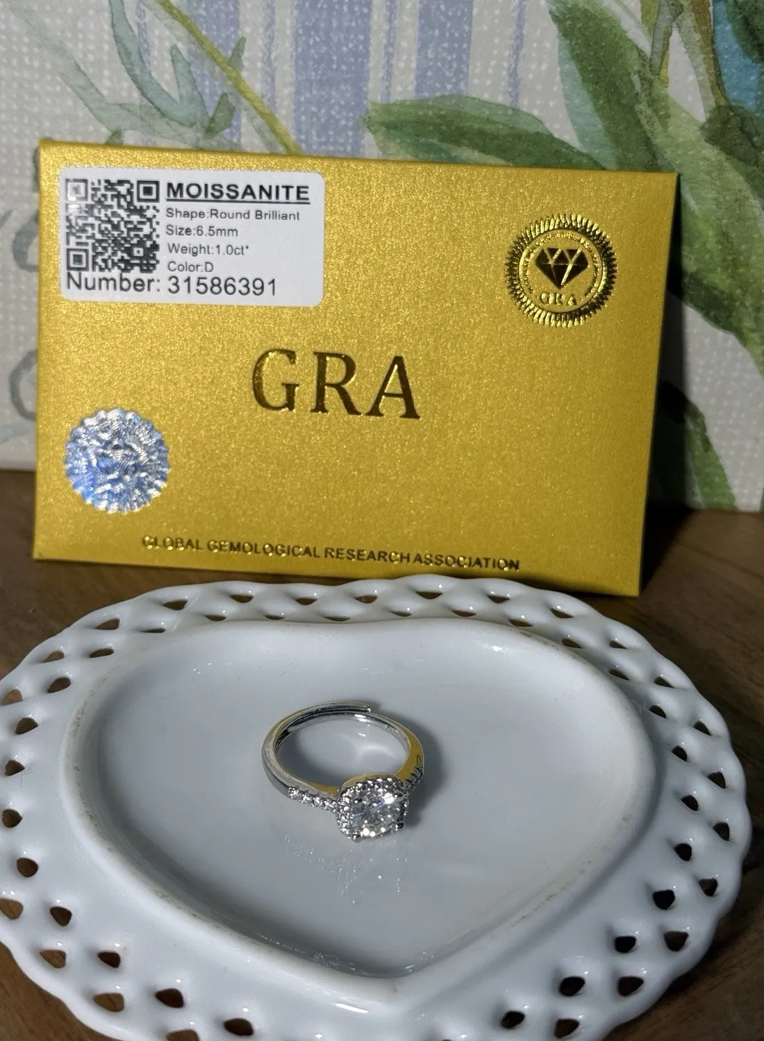 Authentic moissanite Diamond Ring white gold plated size adjustable size 6-9 Retail $150