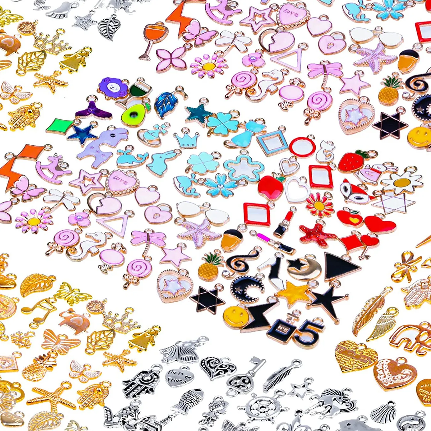 Authentic 150PCS Bracelet Charms, Silver Bracelet Gold Plated Enamel Charms Pendants for N