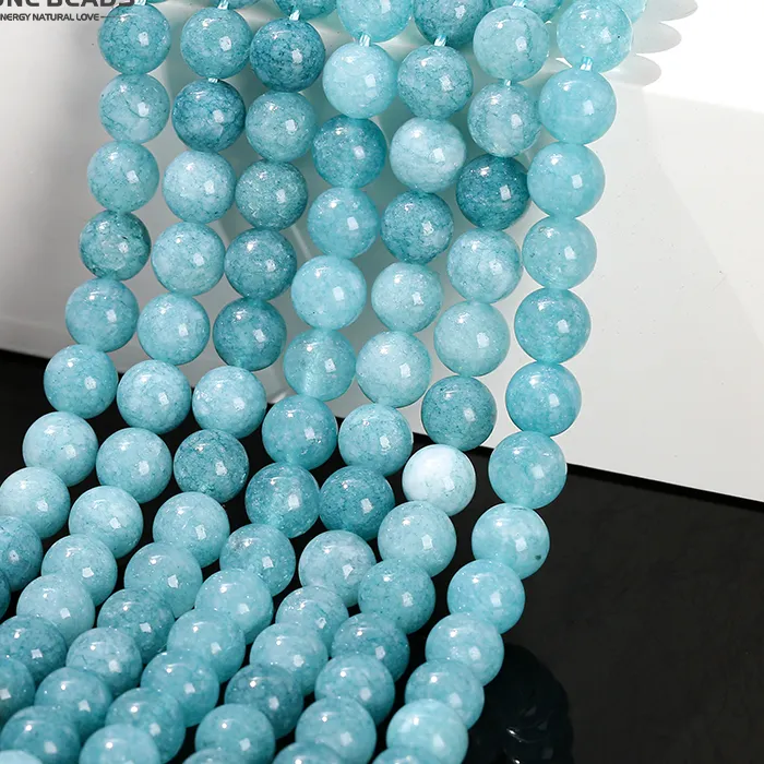 Authentic Natural Stone Dyed Color Aquamarine Bead Round Loose Spacer 4 6 8 10mm For Jewelry Making Bracelet Necklace Diy Accessory 15"