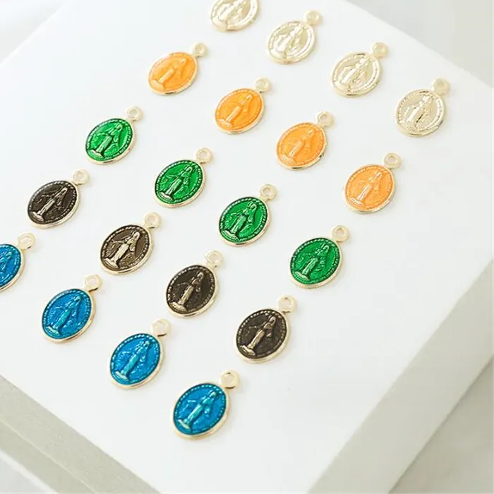 Authentic 10Pcs New Retro 14K Gold Plated Jesus Oval Cross Charms Diy Earrings Components Necklace Pendant Jewelry Findings Accessories