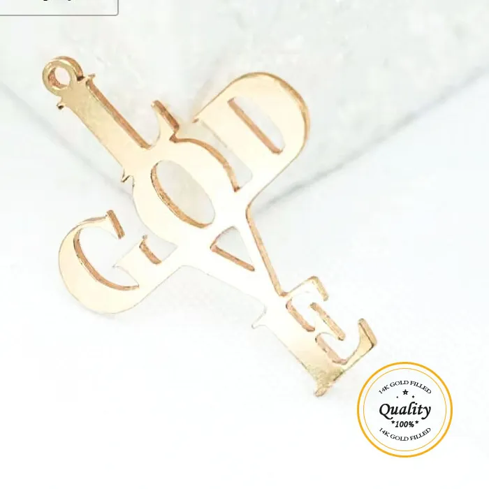 Authentic 14K Gold Filled LOVE Cross Charm Pendant Punk Style Jesus Cross for Jewelry Making Gold Filled Accessory