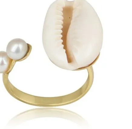 Authentic Amulet of Ancient Tides: Cowrie & Pearl Gold Plated Ring