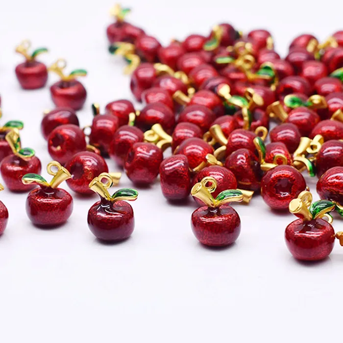 Authentic 4pcs Metal Fruit Apple Charms Pendants For Jewelry Making Necklace Earring 3D Yellow Red Apple Pendants