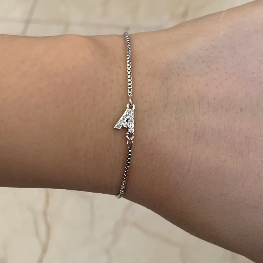 Authentic Silver Whisper: A-Z Initial Charm Bracelet of Radiant Zircon Dreams