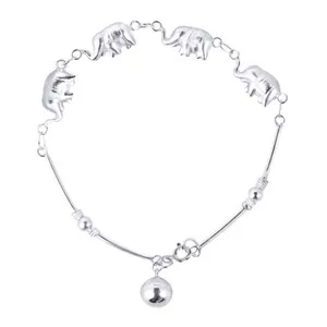 Authentic The Sacred Caravan: Family of Four Elephant Link Bracelet in 14K White Gold Plated Sterling Silver