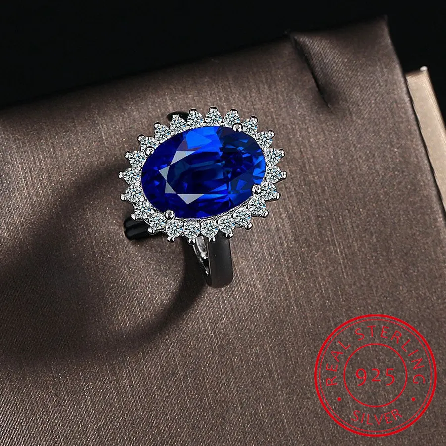 Authentic Celestial Sapphire Embrace: Adjustable Sterling Silver Ring of Princess Diana