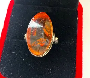 Authentic Radiant Solstice: Vintage Soviet Baltic Amber and Gold-Plated Silver Ring