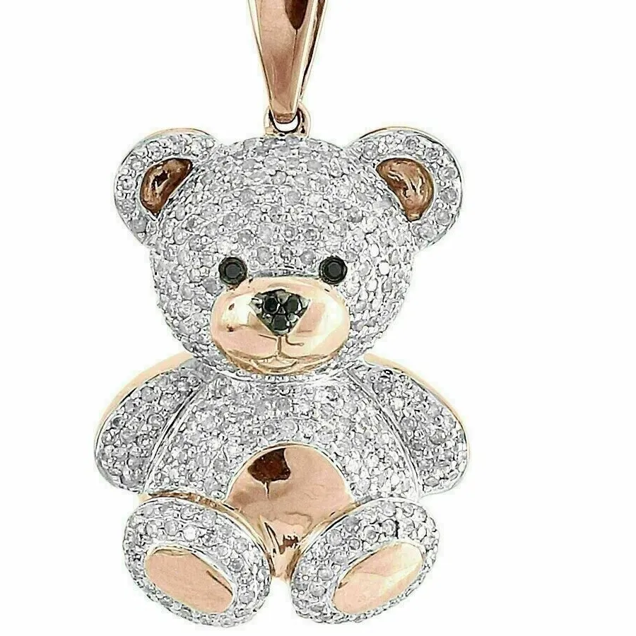 Authentic Celestial Bearer of Light: 2 CT Lab Created Diamond Cluster Teddy Bear Pendant in 14k Rose Gold Plated