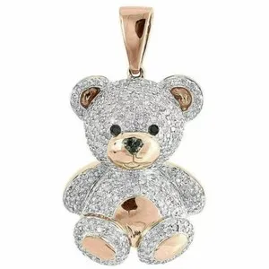 Authentic Enchanted Rose‑Gold Teddy Bear Pendant with 2‑Carat Lab‑Created Diamond
