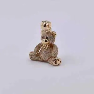 Authentic Unique 2.45Ct Lab Created Diamond Round TEDDY BEAR Pendant 14k Rose Gold Plated