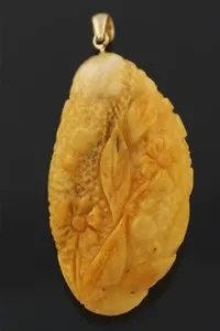 Authentic The Sunken Blossom of Ages: Carved Baltic Amber and Gold-Plated Silver Talisman