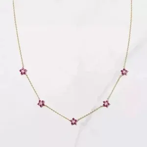 Authentic Radiant Blossom Ruby and Diamond Amulet in Warm 14K Gold Finish