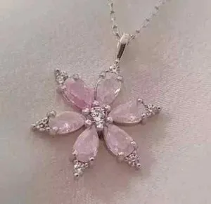 Authentic The Blossoming Heart: Pear-Cut Lab-Created Pink Sapphire Floral Pendant in 14K White Gold Finish