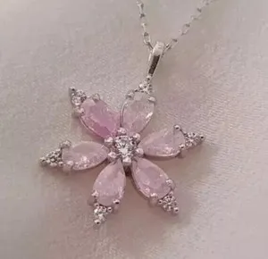 Authentic Moonlit Petals: 2Ct Pink Sapphire Flower Pendant in 18K White Gold