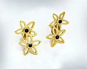 Authentic Celestial Blossom Climber: 14k Gold-Plated Sapphire Petal Earrings
