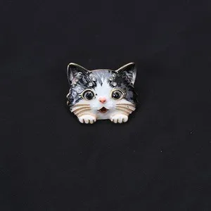 Authentic Celestial Kitten Guardian: Gold‑Plated Enamel Brooch with Rhinestone Aura